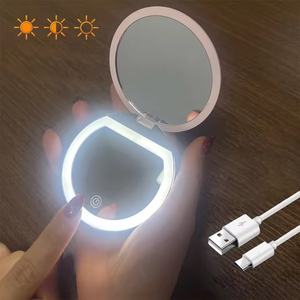 Miroir de <span class=keywords><strong>maquillage</strong></span> rond luxueux avec lumières, miroir de poche rechargeable avec LED, petit miroir pliable pour femmes, miroir LED portable - Product Image 1