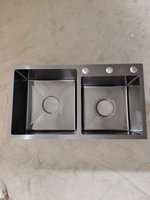 Évier de cuisine moderne à double bac en acier inoxydable 304, forme rectangulaire, deux trous, surface satinée brossée, robinet intelligent, garantie 3 ans