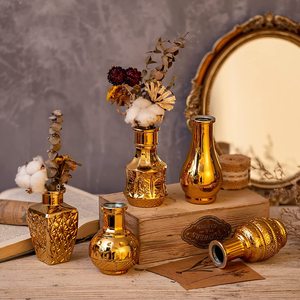 Florero de oro pequeño, venta al por mayor, gran oferta, moderno, simple, pequeño y elegante, florero ovalado, florero de cristal para <span class=keywords><strong>baño</strong></span> de boda - Product Image 2