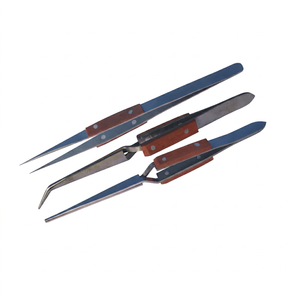 Pince à épiler en acier inoxydable, coupe baguette conique, manche en bois, pour la pose de bijoux, outils de bricolage - Product Image 1
