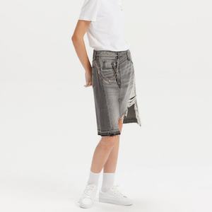 Falda vaquera al por mayor para mujer, 100% algodón, cintura alta, gris lavado, largo hasta la rodilla - Product Image 3