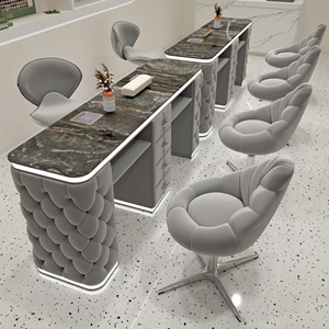 Pink Marble Nail Table Set Adjustable Pedicure Chair Salon Spa Furniture With Storage Drawers - Product Image 1