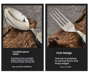 Ensemble de couverts 10 fonctions, grande fourchette et cuillère, pour la randonnée et les voyages en plein air, en acier inoxydable, pliable et détachable - Product Image 6