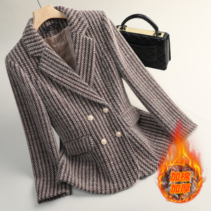 Women's Wool Blend Blazer Coat Full Sleeve Slim Fit <b>Quilted</b> Warm <b>Winter</b> Jacket With Buttons Elegant Style - Product Image 1