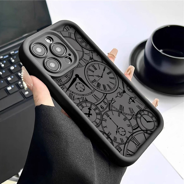 Classic Clock Pattern Print Ladder Lens Style Shockproof TPU Mobile Phone Cover Case for Iphone 11 12 13 14 15 16 17 18 Pro Max