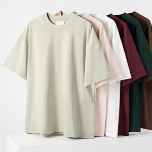 Drop Shoulder High Quality Men's 300 Grams T shirt Solid 100% Cotton Tshirt Custom Logo O-Neck Short Sleeve Fitness T-Shirts - Product Image 3
