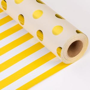 MAYPLUSS Gift Wrapping Paper Roll 17in x 33ft Reversible Yellow Polka Dot Stripe Metallic Foil Packaging Paper - Product Image 1