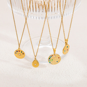 Collier Pendentif Tendance Plaqué Or 18K avec Zircon Sertis Pavé, Chaîne Clavicule, Bijou Cadeau pour Femme - Product Image 1