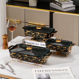 Yurtrain, bandeja de calentamiento rectangular de cerámica duradera de lujo y juego de platos de cazuela con cubierta de vidrio, mantiene la comida caliente, ollas de cocina - Product Image 6