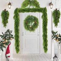 Guirlande de Noël artificielle LINGKAI en cèdre avec pommes de pin et nœud en velours vert pour décoration de porte d'entrée ou de cheminée