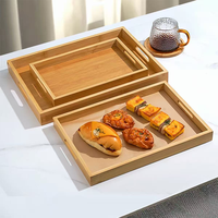 Plateau de service rectangulaire en bambou de qualité supérieure, plateau pour tasses et mugs, plateau de rangement pour ustensiles à café en bois