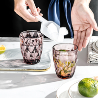 Vintage Diamantpatroon Drinkglas Tumbler 276ml Soda-Lime Glas Vaatwasmachinebestendig Retro Reliëf Vakmanschap voor Thuis Keuken