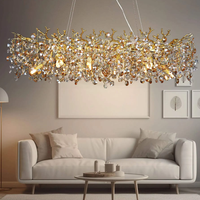 Lustre décoratif en cristal K9 doré, design goutte de pluie de luxe, branches d'arbre en aluminium, pour salon et villa