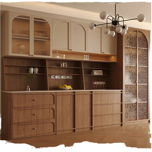 Armoires de <span class=keywords><strong>cuisine</strong></span> américaines en bois massif avec portes en verre vintage, rangement personnalisé pour la rénovation de toute la maison/villa - Product Image 1
