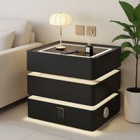 Table de chevet flottante à trois tiroirs en bois massif, moderne, avec chargement sans fil, Bluetooth, multifonction, éclairage, mobilier de maison