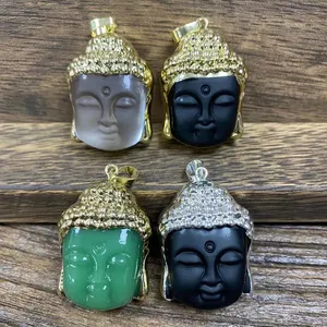 Metal Brass Chalcedony Buddha Head 21*27mm Buddha Charms Pendant Wholesale