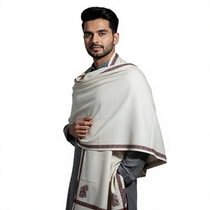 Men's <b>Wool</b> Shawl Long Winter <b>Wrap</b> with Geometric Pattern Embroidered Border Quick-Dry & Breathable for Daily Use - Product Image 2