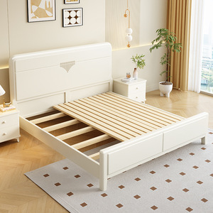<span class=keywords><strong>Letto</strong></span> <span class=keywords><strong>Matrimoniale</strong></span> Moderno Nordico Bianco Crema 1.8m con Rivestimento, <span class=keywords><strong>Letto</strong></span> Contenitore Economico 1.5m in Legno Massello per Camera da <span class=keywords><strong>Letto</strong></span> Padronale, <span class=keywords><strong>Letto</strong></span> Imbottito - Product Image 2