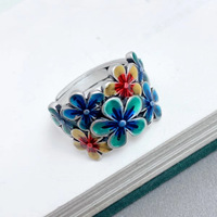 Bague en forme de fleur de brocart, style ethnique rétro, cloisonné, purement artisanale, réglable, style hip-hop