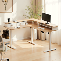 Bureau Ergonomique Moderne en L en Métal, Automatique, à Double Moteur, Réglable en 2 Niveaux, Durable, Autoportant, pour la Maison/le Bureau