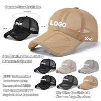 Casquettes de baseball ajustées en maille respirante à visière longue pour l'été, vente en gros, logo personnalisé, casquette de sport à 6 panneaux et visière incurvée