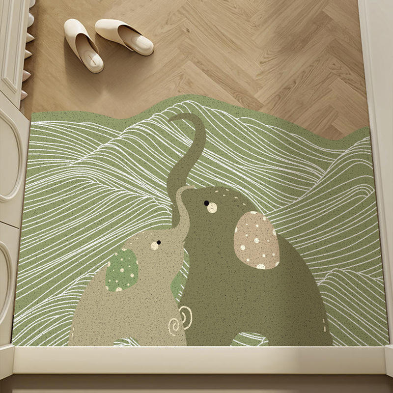 Elephant and baby elephant with green mountain and river pattern