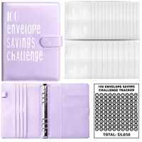 Carnet à anneaux A5 en cuir PU à couverture rigide avec logo personnalisé, défi d'épargne sur 100 jours avec enveloppes et fermeture à bouton-pression en cuir