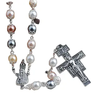 Catholic religious Jewelry items 8mm glass pearl beads rosary with Caps