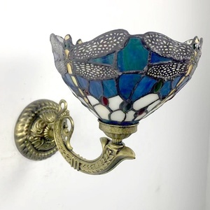 LongHuiJing 8Inch Tiffany <b>Wall</b> Lamp with One-light Country Stained Glass Tiffany <b>Wall</b> <b>Sconce</b> with Dragonfly Pattern - Product Image 5