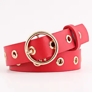 Wholesale Classic Western Vintage Round Buckle Woman Fashion Wide Pu Leather Belt