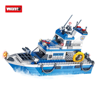Woma Toys C0607 Ensemble de 3 modèles de bateaux de patrouille côtière de la police, blocs de construction pour enfants, ensemble de briques pour enfant