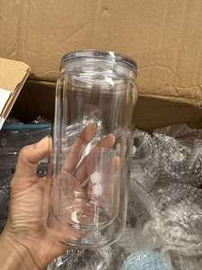 Snow Globe Tumbler with Pre Drilled Hole 16oz <b>Double</b> Layer <b>Wall</b> Plastic Can with Lid and Straw Plastic Mason Jar Mug - Product Image 5