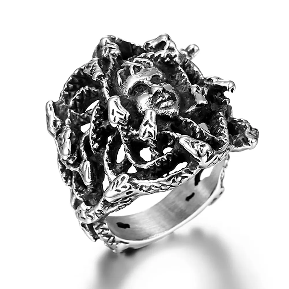 Non appannamento dichiarazione 3D Mockup Designer anelli all'ingrosso Vintage in acciaio inox Medusa Snake Finger Rings per gli uomini