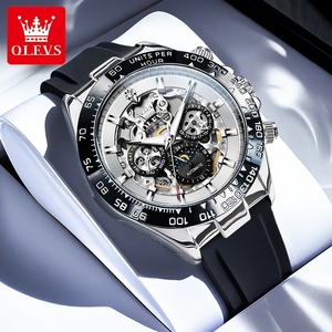 Montre mécanique automatique pour homme, livraison directe, boîtier en acier inoxydable Hangzhou, bracelet en silicone, phase de lune ajourée, étanche - Product Image 1