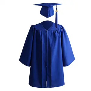 Hot Sell Matte Royal Blue Children Kindergarten Graduation Gowns And Caps Tassel