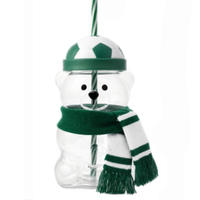 Nouvelle tasse en verre rose motif petit ours fraise avec paille, tasse ours avec chapeau de paille, tasse à café en verre en forme d'ours de football au design élégant, pour la restauration