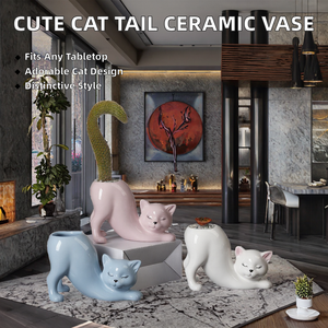 Vaso in Ceramica Creativo e Moderno a Forma di Colonna con Coda di Gatto e Scimmia per Piante Grasse e Cactus - Vaso da Tavolo Stile Orientale - Product Image 2