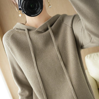 Pull tricoté à manches longues pour femme, style coréen, nouvelle collection printemps-automne, avec capuche, motif simple et coloré sur le devant, coupe ample