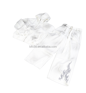 Men's Hooded Sweatshirt <b>Set</b> Printed French Terry Street Style Autumn Wear White with Silver Pattern - Product Image 3