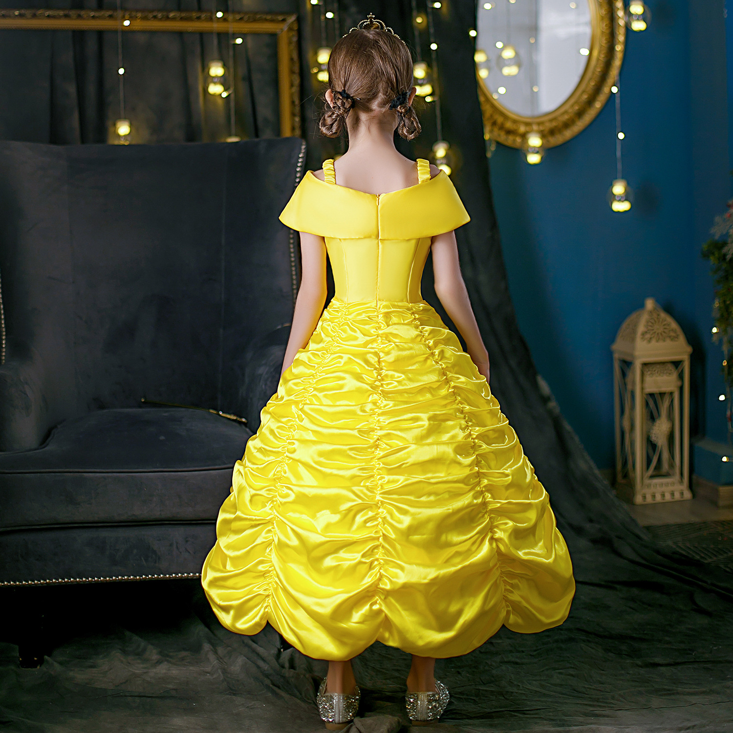 Girl Princess Dress Belle Costume Layered Off Shoulder Birthday Party