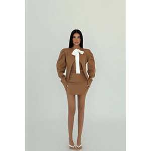 Ensemble de costume marron pour femme, ensemble jupe marron élégant - Product Image 2