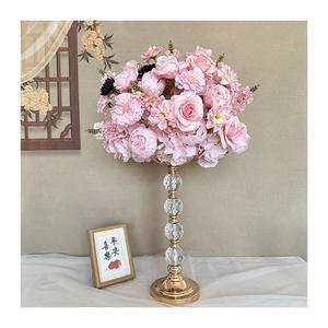 Romantic Dreamy Artificial Flower Ball Centerpiece Mixed Pink Roses Crystal Stand Wedding Home <b>Decor</b> Handmade High Simulation - Product Image 1