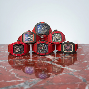 Reloj Mecánico de Lujo Rojo Serie RM con Caja de Fibra de Carbono en Forma de Tonneau, Reloj de Alta Gama para Negocios y Fiestas, Deportivo y Casual - Product Image 1