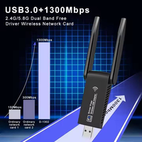 Adaptador WiFi USB 3.0 de 1300 Mbps sin Controladores, 2.4 GHz/5 GHz, Alta Ganancia, Doble Antena, WiFi 5G, Red Inalámbrica, Doble Antena de Alta Ganancia 5.8G