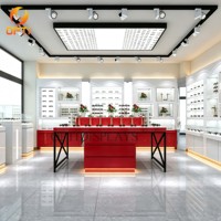 Vitrina óptica de madera personalizada con cerradura, iluminación LED trasera, muebles para tienda de gafas