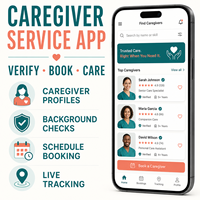 Développement d'une application de marché pour les aidants, Smart Caregiver Service, compatible iOS et Android, avec profils d'aidants et vérifications de fonds d'identité.