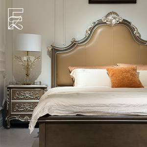 Letto Matrimoniale di Lusso in Mogano Massiccio Stile Provinciale Francese, Intagliato a Mano, con Testiera Imbottita, Ecologico, Durevole, Argento Anticato per Camera da Letto - Product Image 4