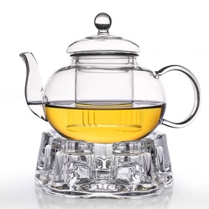 Service à thé et café CLASSIQUE en verre borosilicate soufflé à la main avec infuseur et chauffe-thé pour le bureau - Product Image 1