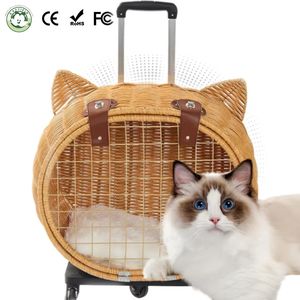 CE Certificate Fashion Solid Wicker <strong>Cat</strong> Carrier With Button Closure And Wheel - Product Image 1