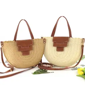 L0558 Wicker Women Handbags Bali tote Handmade Woven Summer Beach Crossbody Rattan Shoulder bags Casual Half Moon Straw Purses